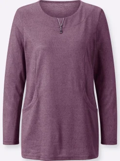 Shirts| Langarmshirt in angerauter Qualität violett-schwarz-meliert
