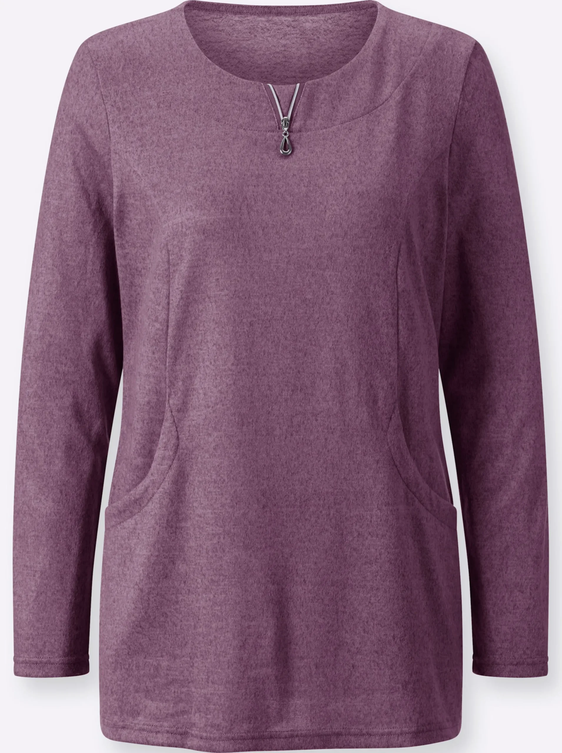 Shirts| Langarmshirt in angerauter Qualität violett-schwarz-meliert