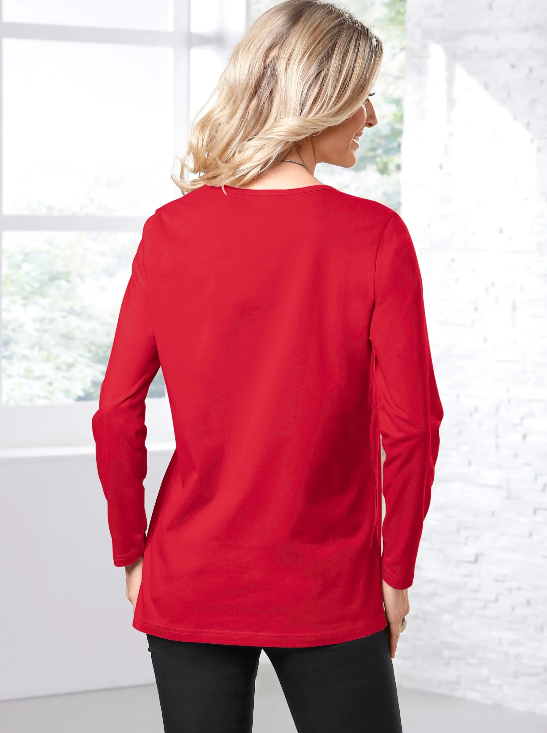 Basics|Shirts| Langarmshirt in weiter Form rot
