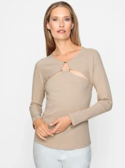 Shirts|heine Langarmshirt mit Cut-out-Elementen elfenbein