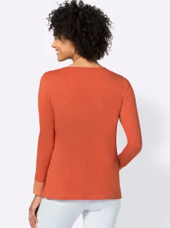 Shirts| Langarmshirt mit garngefärbten Streifen terrakotta