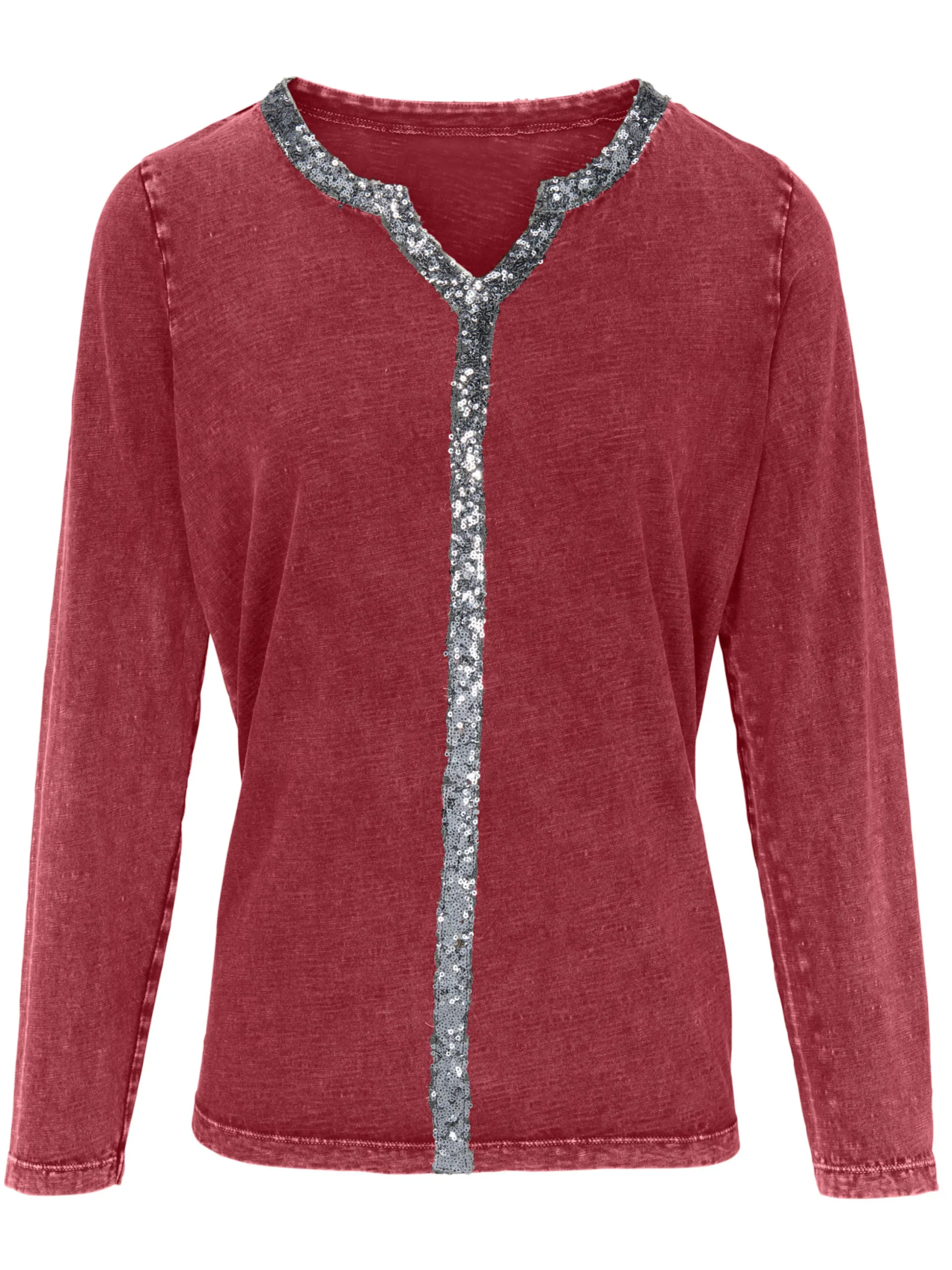 Shirts|heine Langarmshirt mit Glitzerband dunkelrot