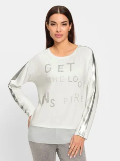 Shirts|heine Langarmshirt mit glänzendem Streifen ecru