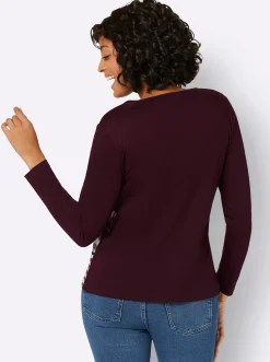 Shirts| Langarmshirt mit grafischem Muster vorne bordeaux-gestreift