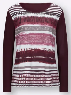 Shirts| Langarmshirt mit grafischem Muster vorne bordeaux-gestreift