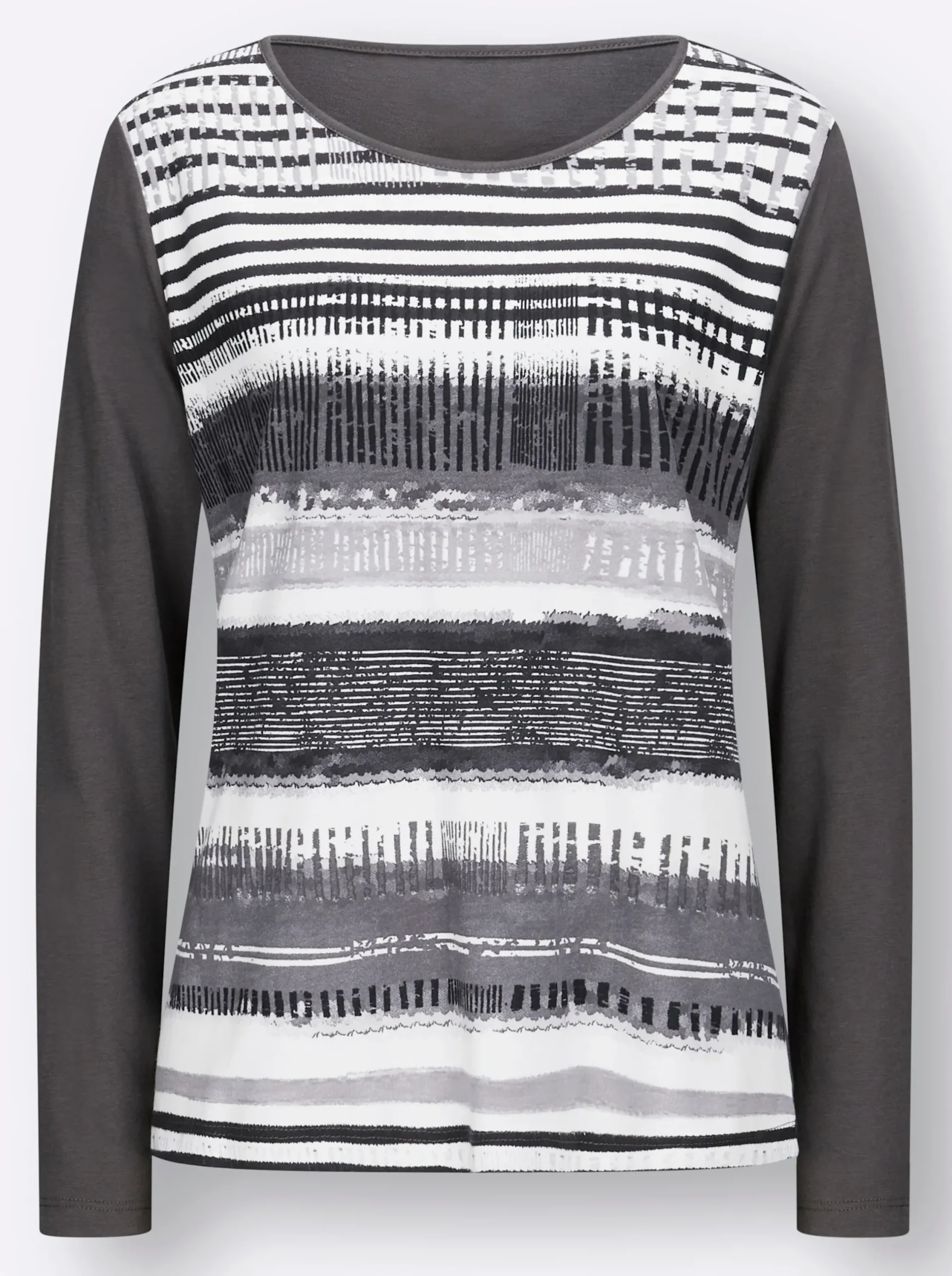 Shirts| Langarmshirt mit grafischem Muster vorne dunkelgrau-gestreift