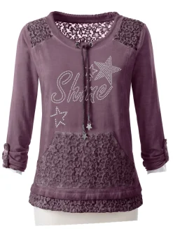 Shirts| Langarmshirt mit Känguru-Tasche brombeer