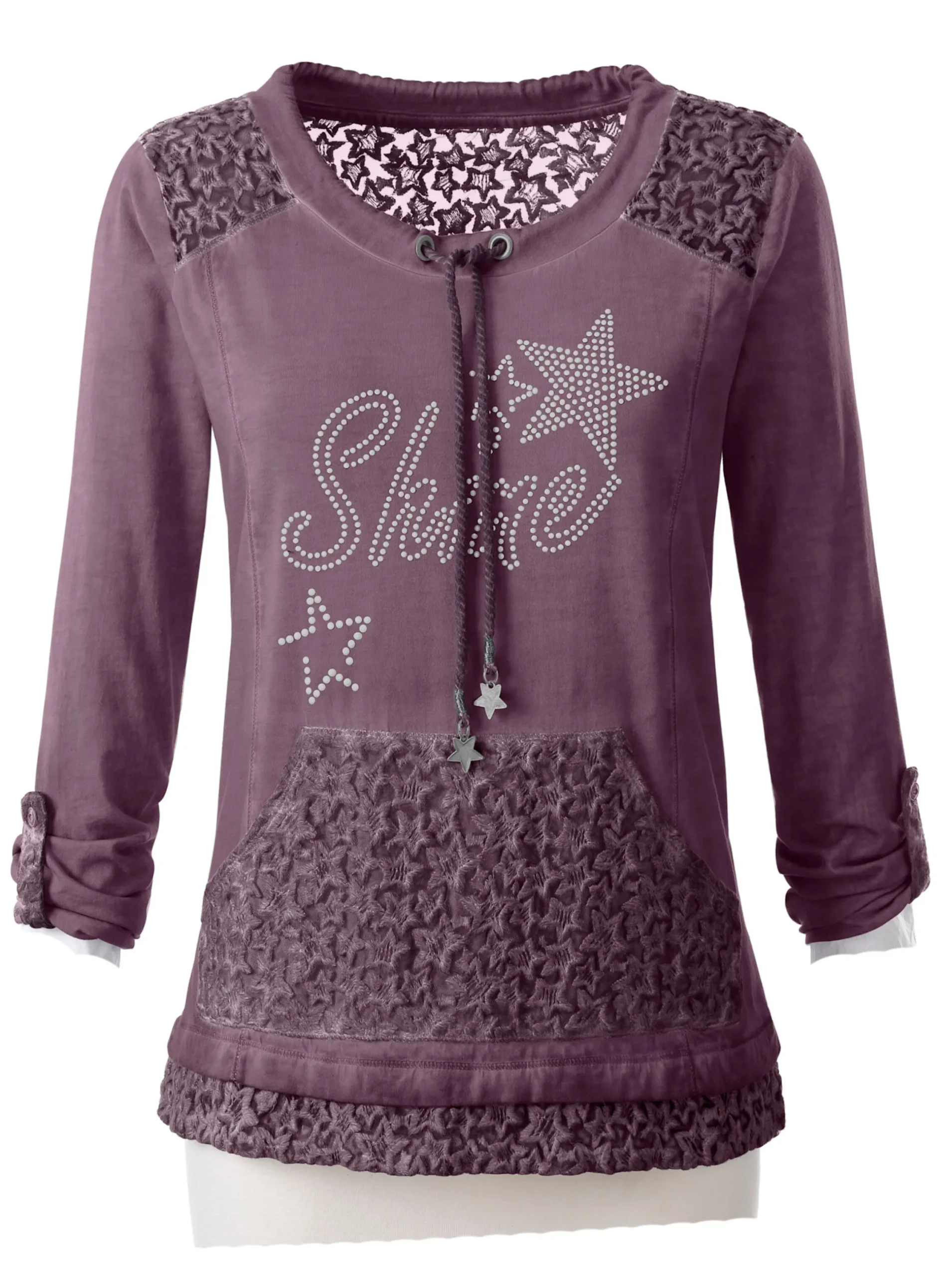 Shirts| Langarmshirt mit Känguru-Tasche brombeer