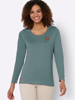 Shirts| Langarmshirt mit Lederimitat-Emblem jade