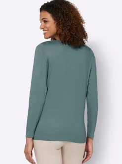 Shirts| Langarmshirt mit Lederimitat-Emblem jade
