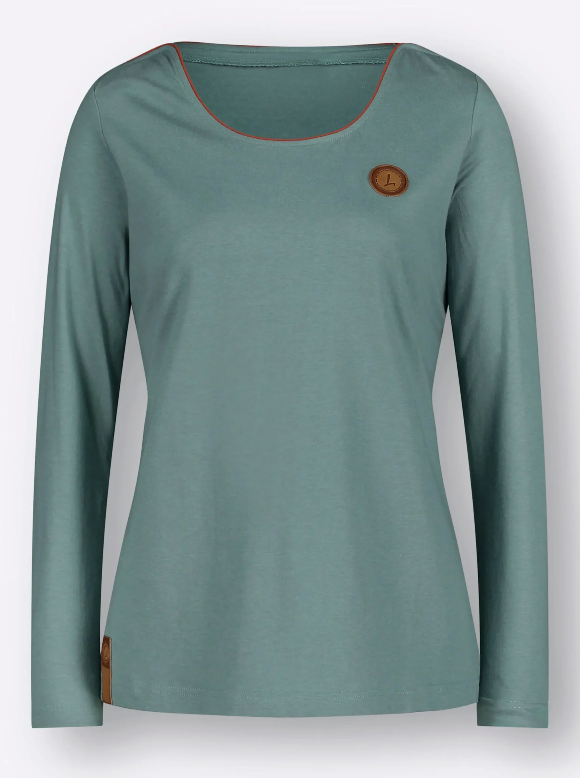 Shirts| Langarmshirt mit Lederimitat-Emblem jade