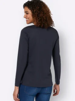 Shirts| Langarmshirt mit Lederimitat-Emblem marine