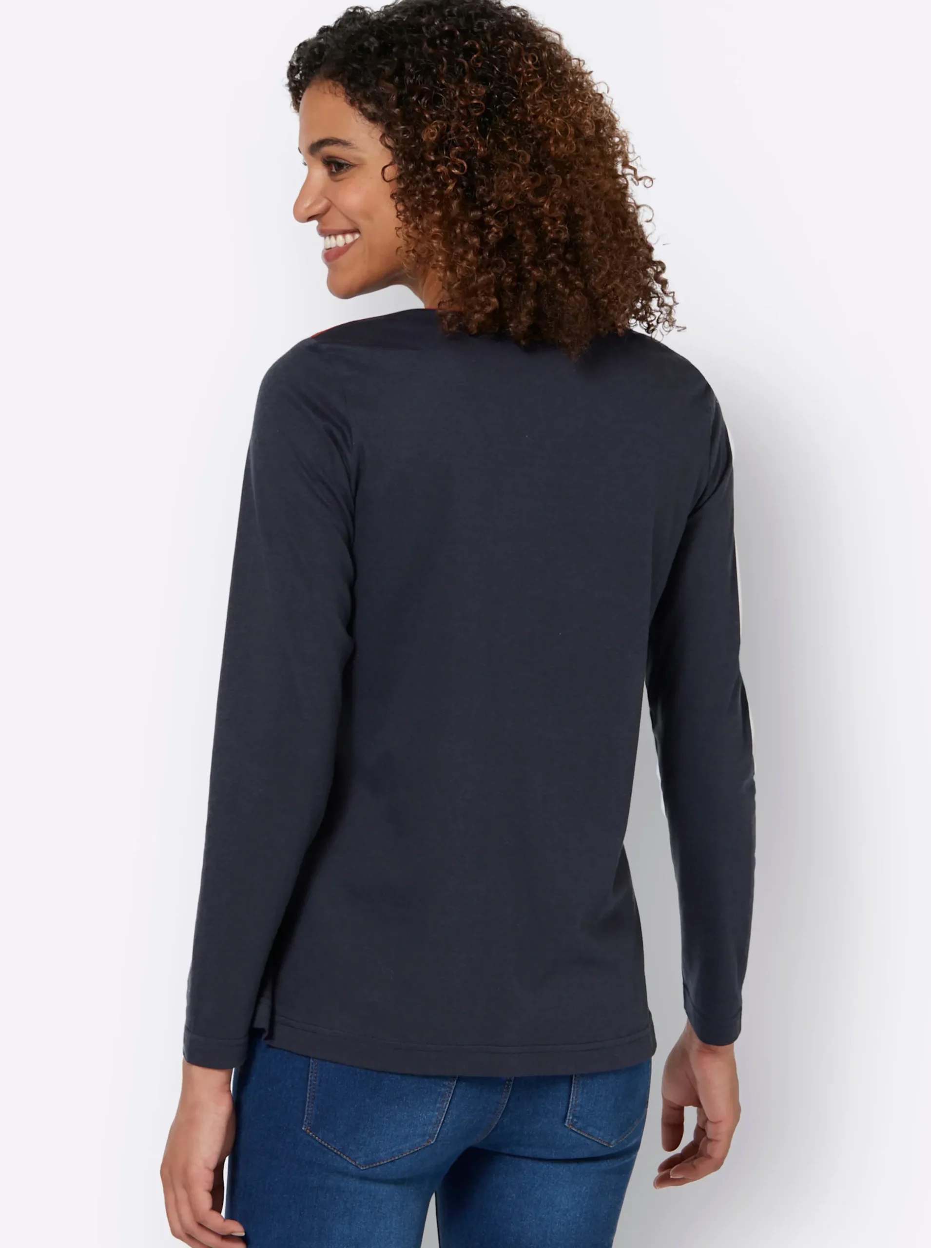 Shirts| Langarmshirt mit Lederimitat-Emblem marine
