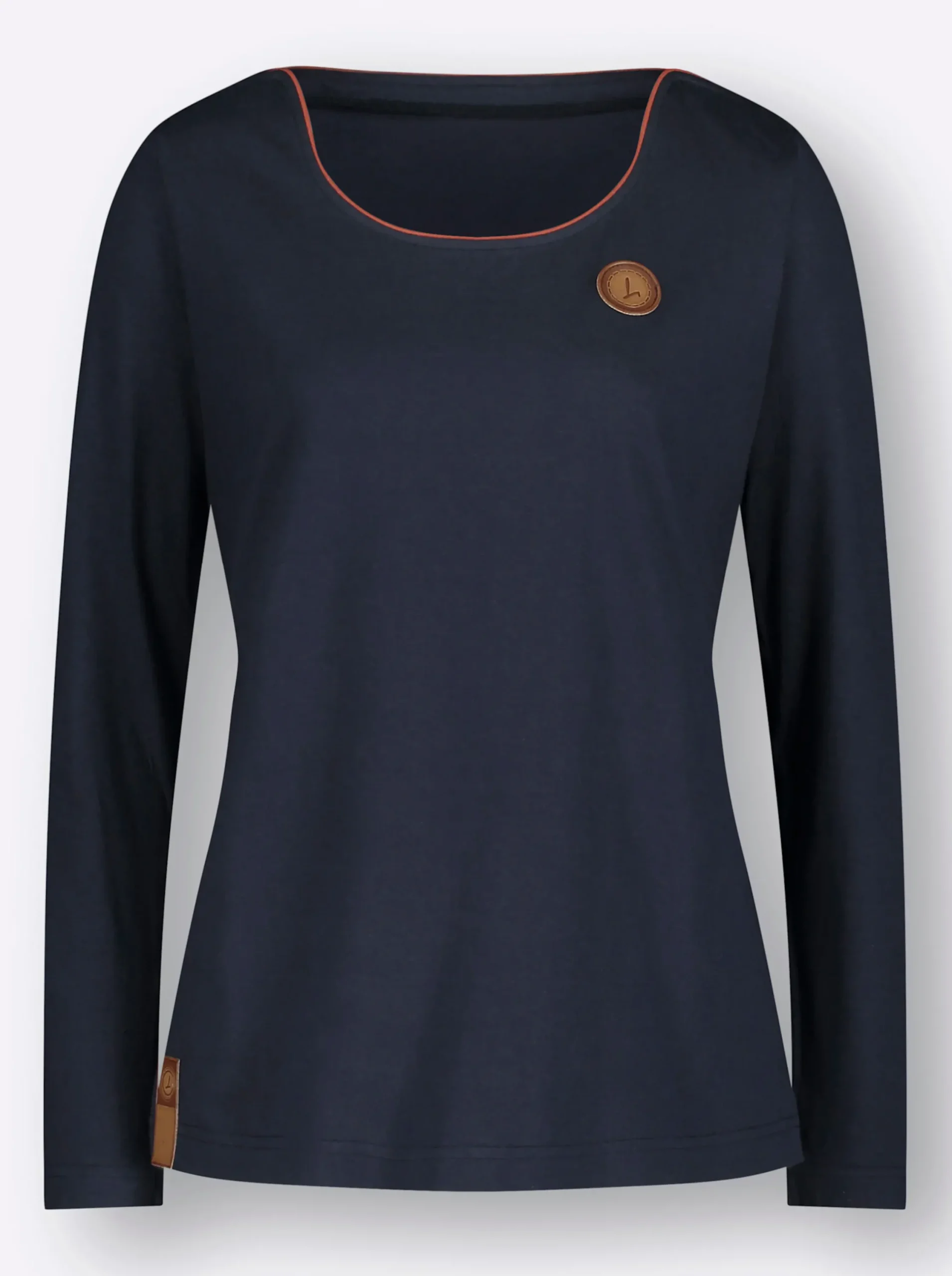 Shirts| Langarmshirt mit Lederimitat-Emblem marine