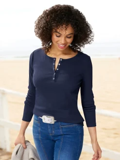 Shirts|heine Langarmshirt mit Ripp-Struktur marine