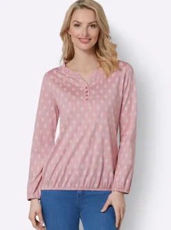 Shirts| Langarmshirt mit Rüschen hortensie-ecru-bedruckt