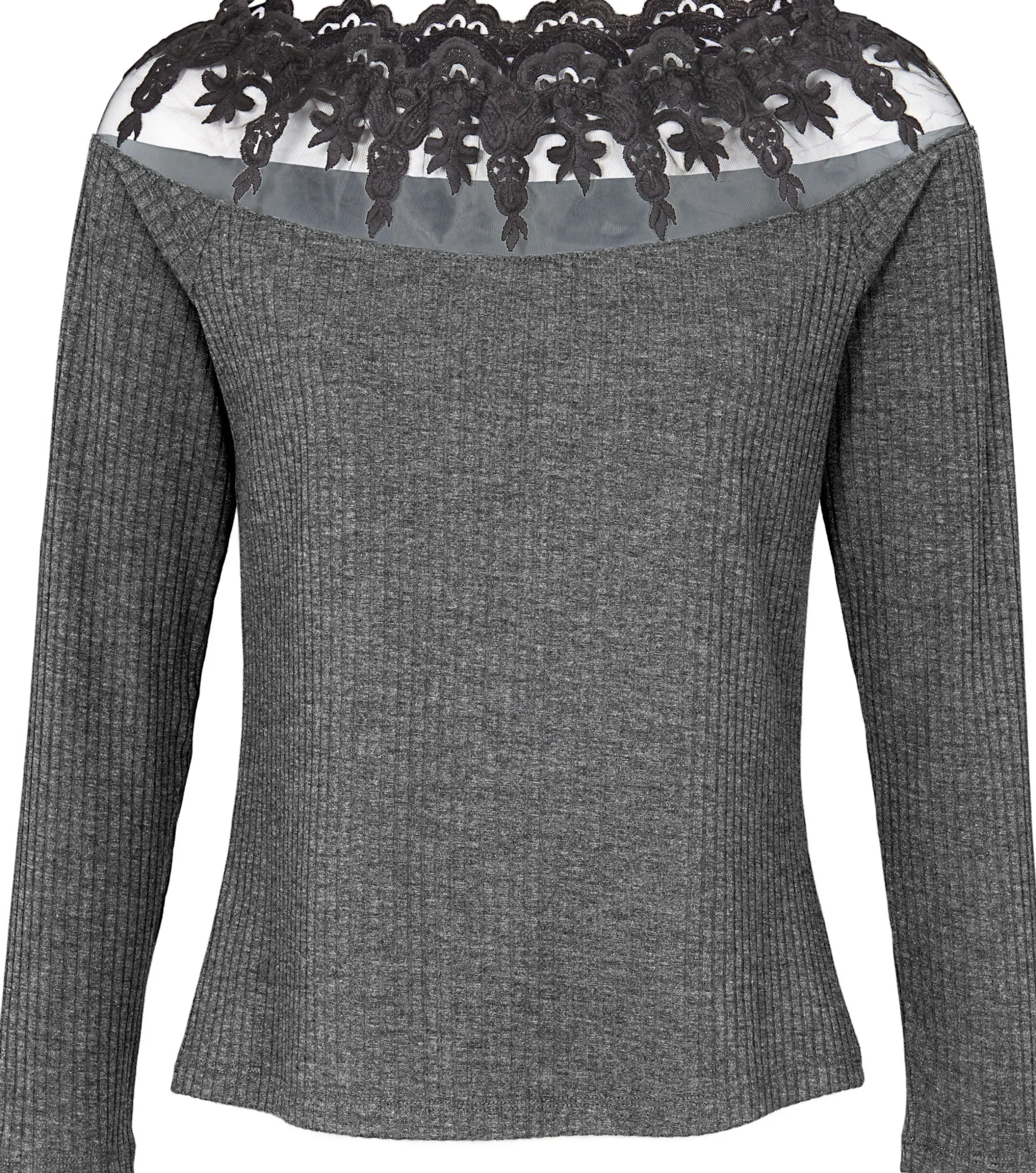 Shirts|heine Langarmshirt mit Spitze grau