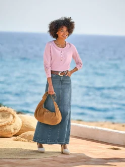 Shirts|heine Langarmshirt mit Spitze rosé