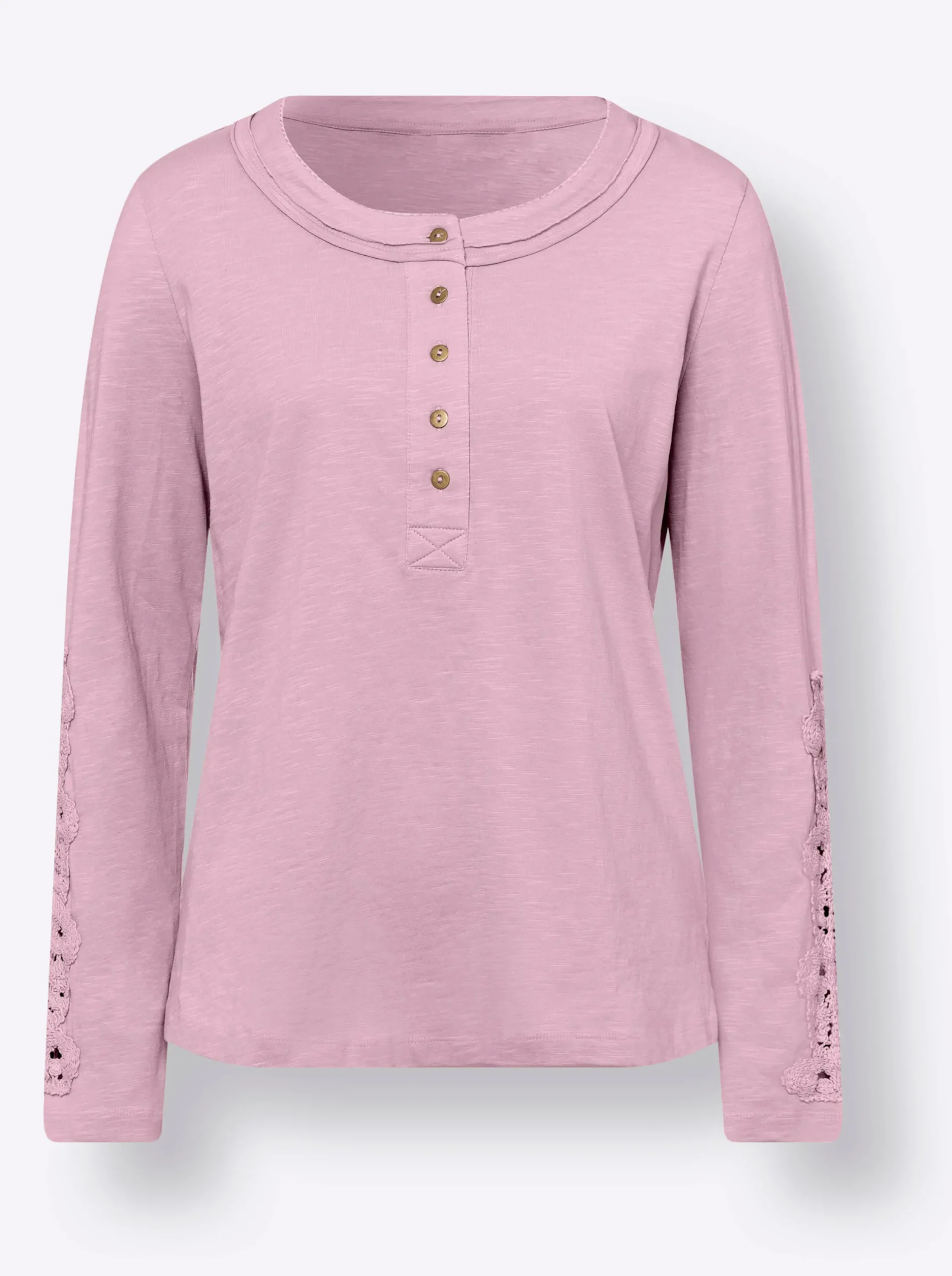 Shirts|heine Langarmshirt mit Spitze rosé