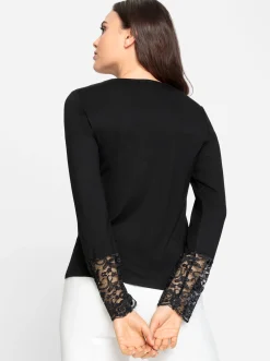 Shirts|heine Langarmshirt mit Spitzeneinsatz schwarz