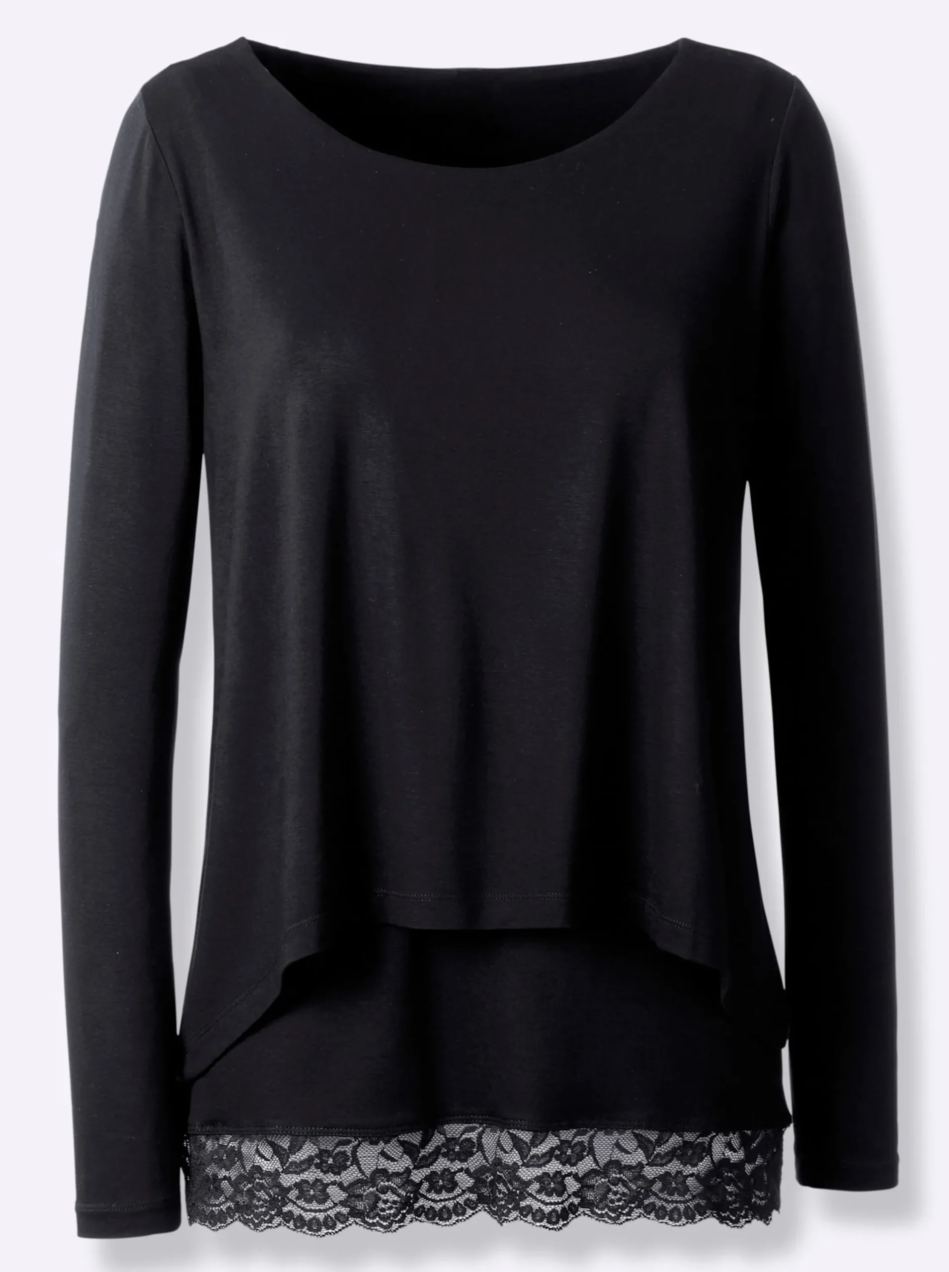 Shirts|heine Langarmshirt mit Spitzensaum schwarz