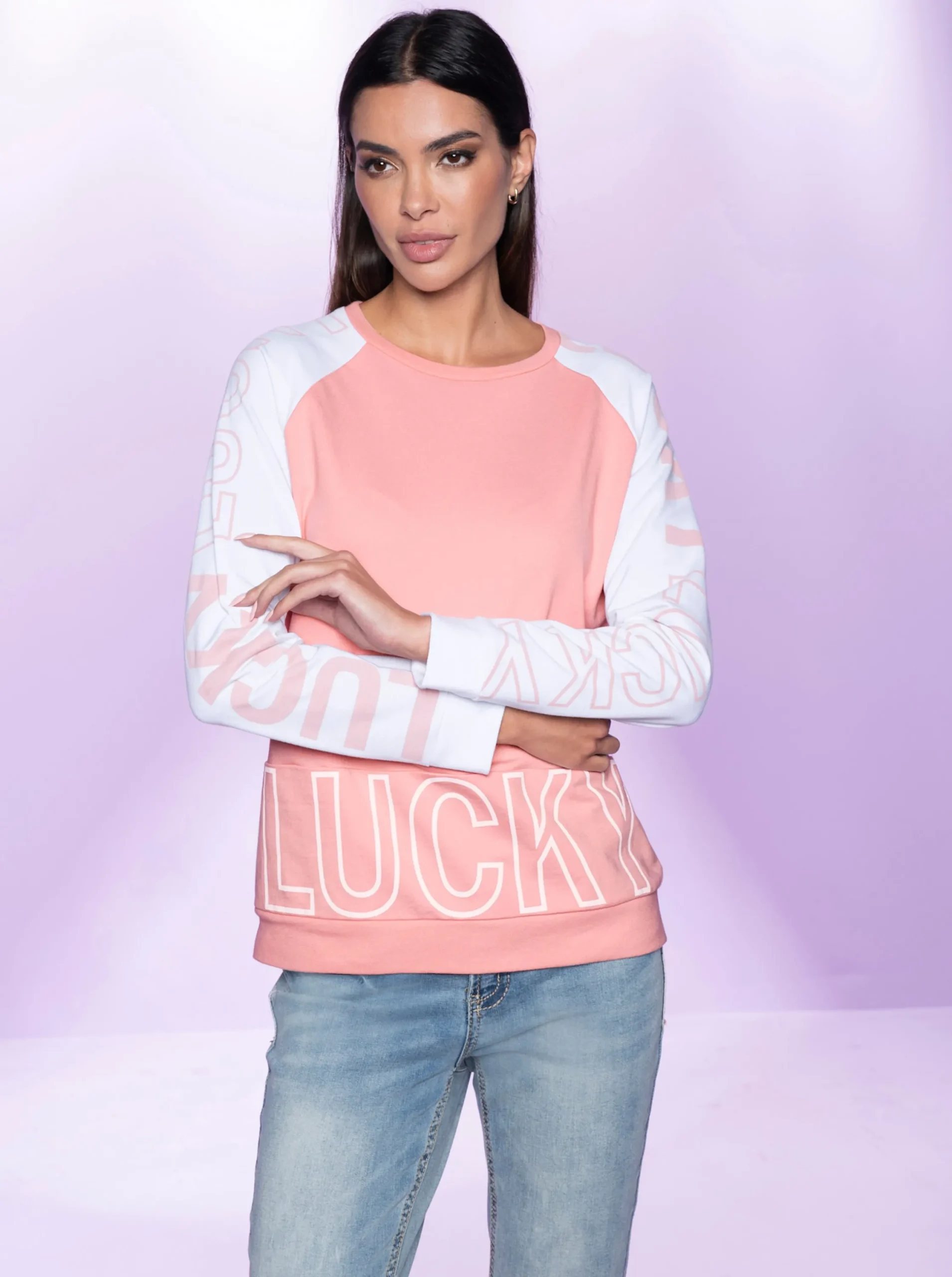 Pullover|Shirts|heine Langarmshirt mit Statement-Print rosenquarz