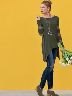 Shirts|heine Langarmshirt mit transparenten Einsätzen grün
