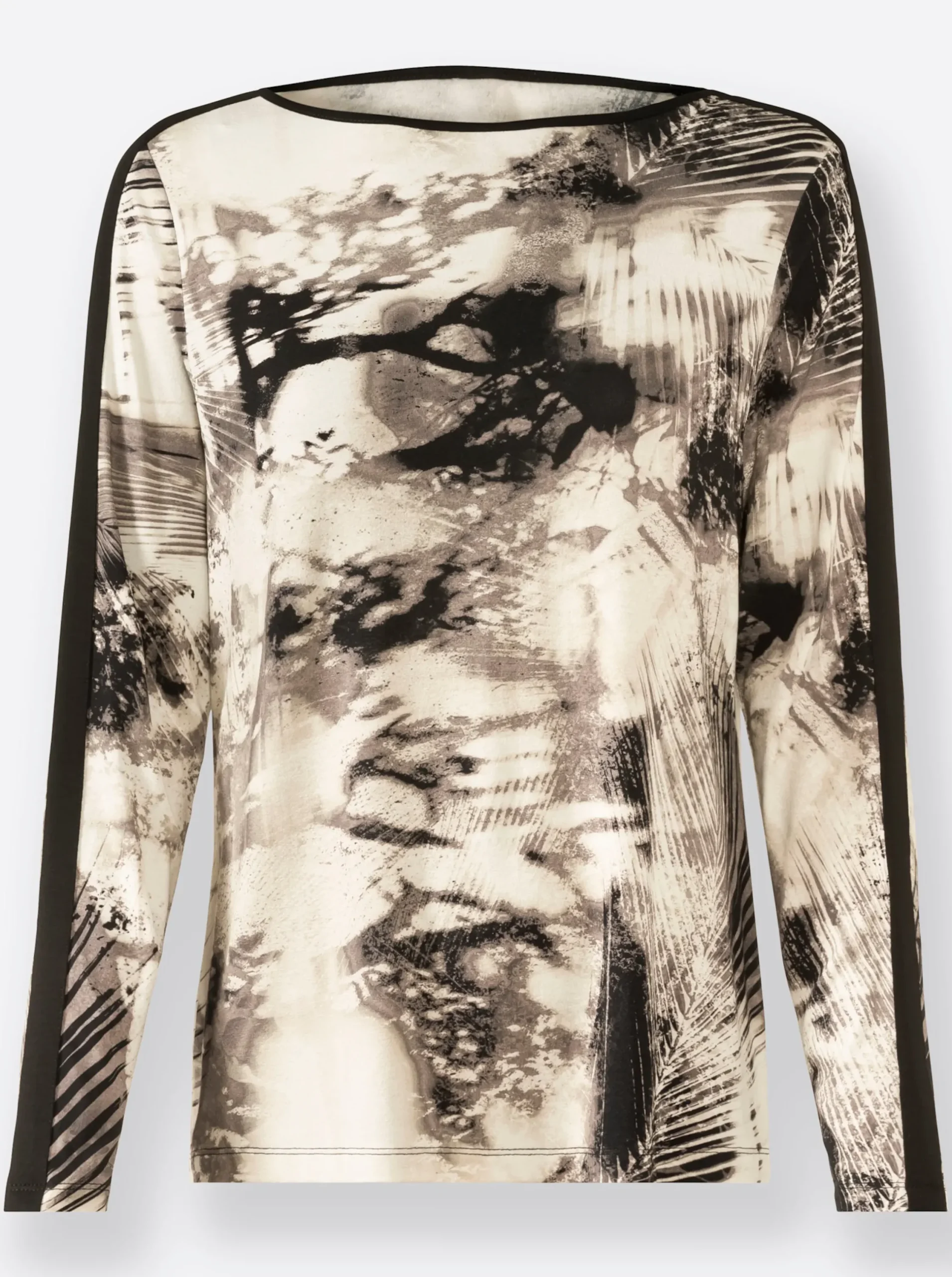 Shirts| Langarmshirt mit U-Boot-Ausschnitt sand-schwarz-bedruckt