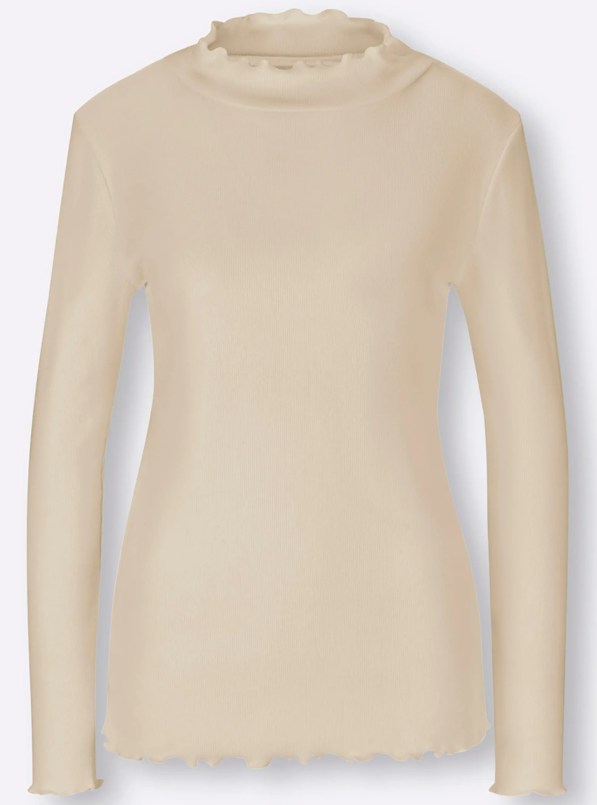 Shirts|heine Langarmshirt mit Wellenkanten beige