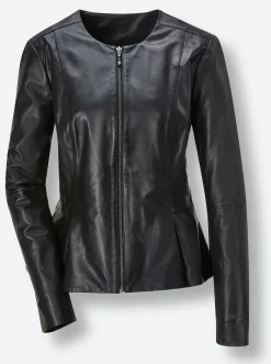 Ledershop|Blazer| Lederblazer mit Schößchen schwarz