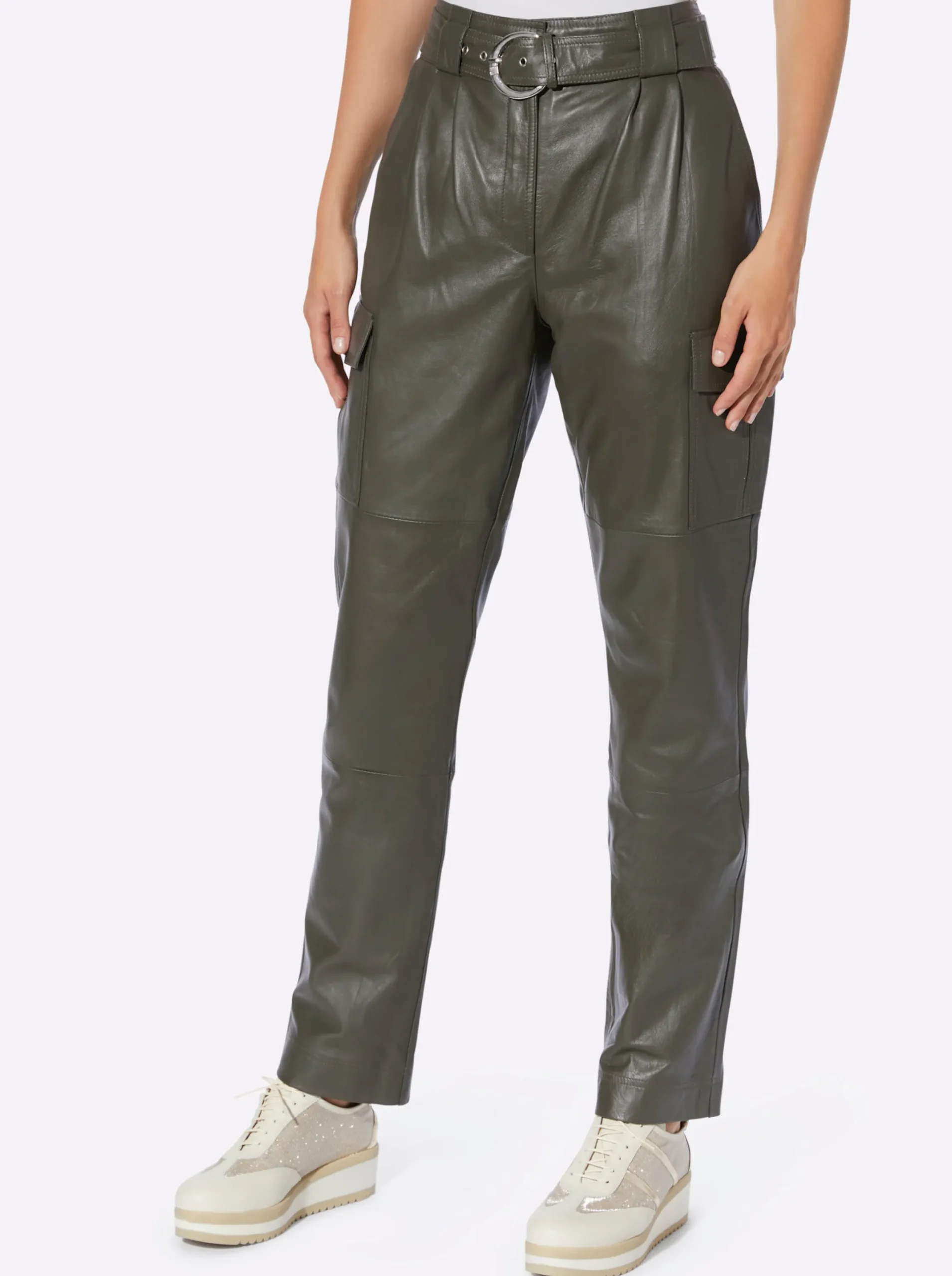 Ledershop|heine Lederhose im Cargo-Style khaki