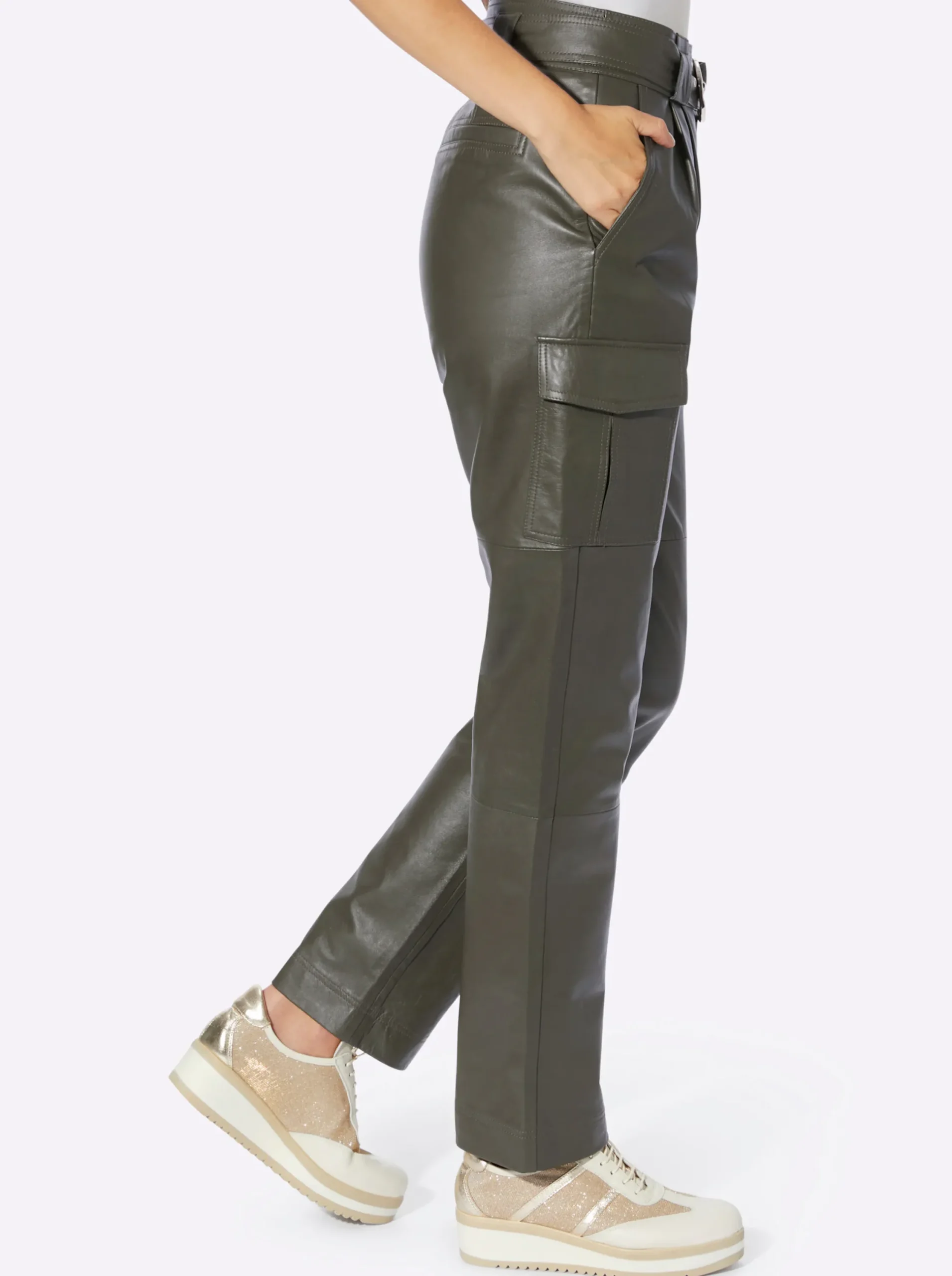 Ledershop|heine Lederhose im Cargo-Style khaki