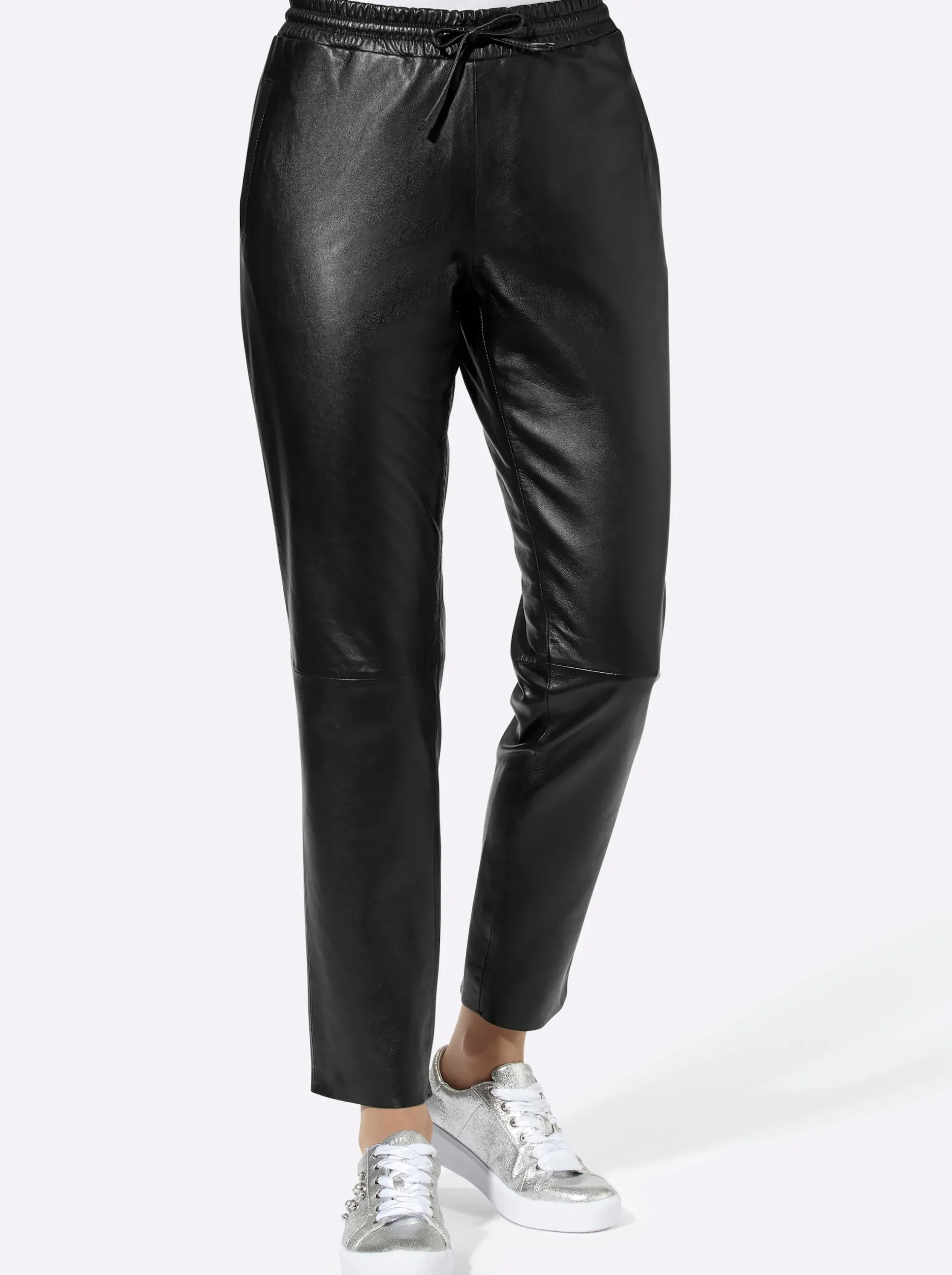 Ledershop| Lederhose mit Rundum-Dehnbund, Lamnappa-Leder schwarz