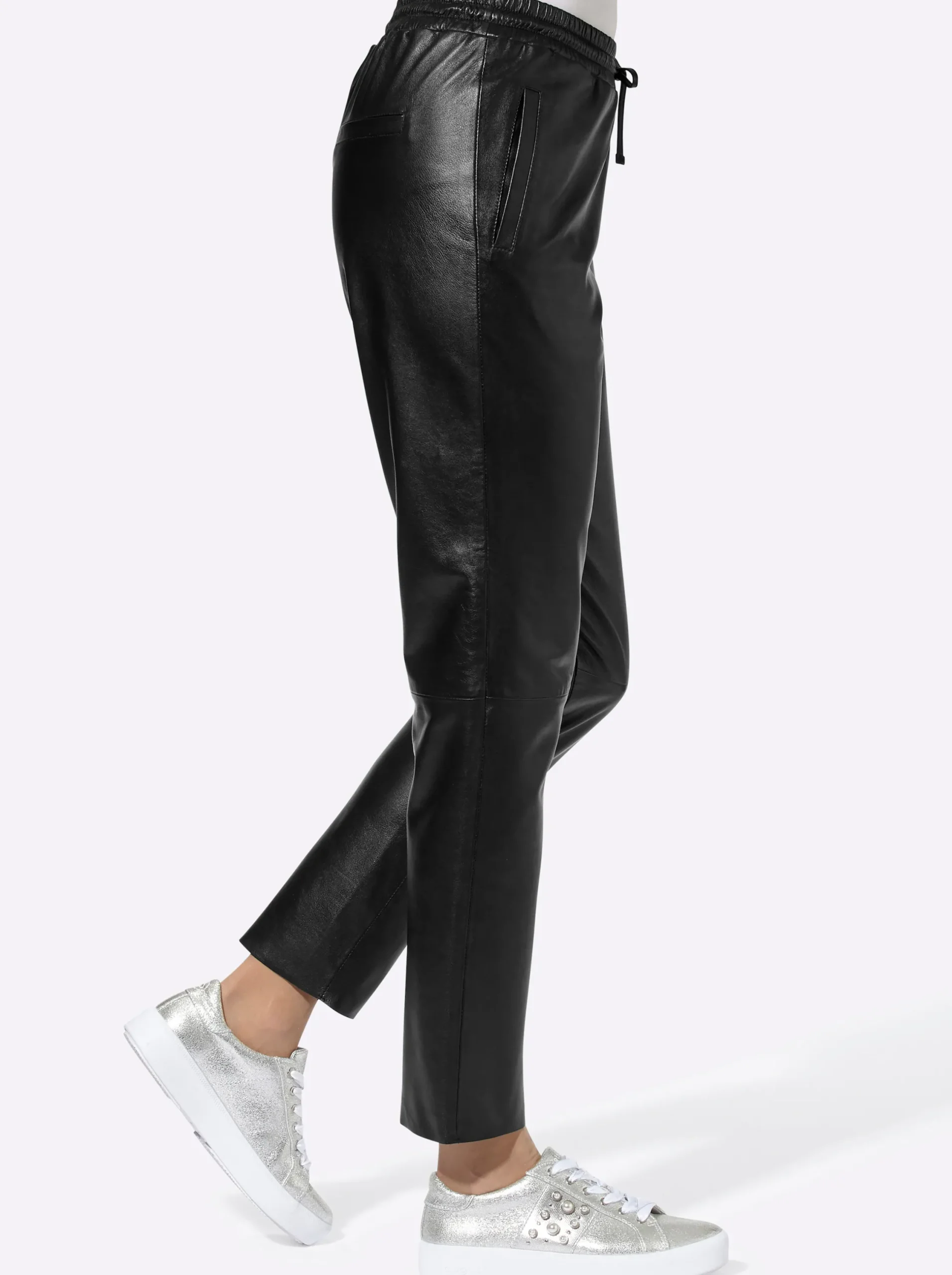 Ledershop| Lederhose mit Rundum-Dehnbund, Lamnappa-Leder schwarz