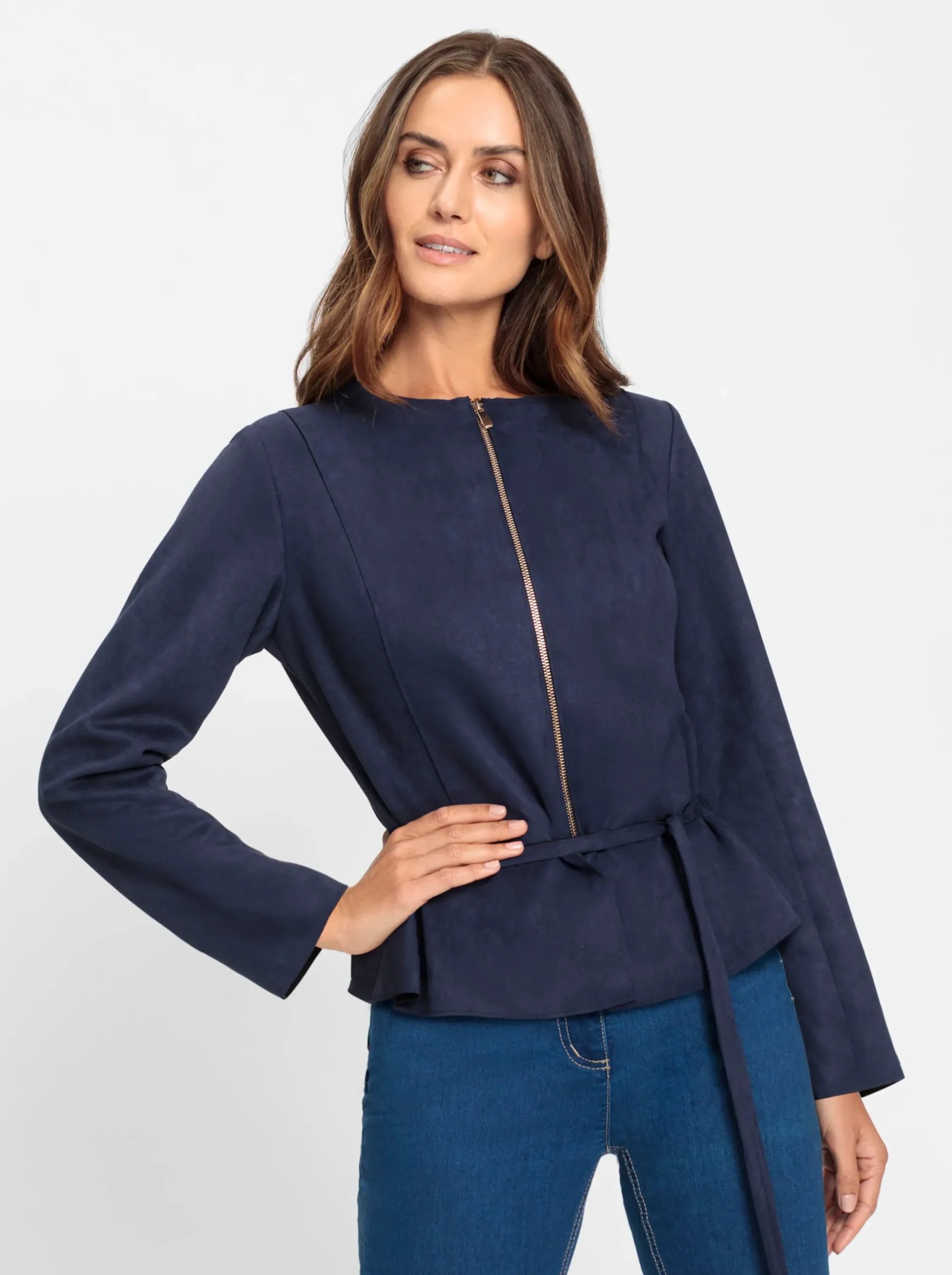 Blazer|heine Lederimitat-Blazer mit Schößchen marine