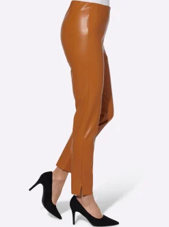 Lederimitat| Lederimitathose in schmaler Schnittform cognac