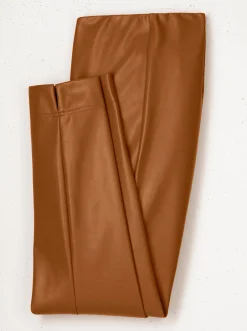 Lederimitat| Lederimitathose in schmaler Schnittform cognac