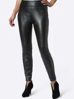 Hosen| Lederimitathose mit breitem Elastik-Bund schwarz