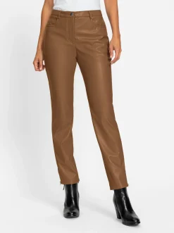 Lederimitat|Hosen| Lederimitathose mit leichtem Glanz braun