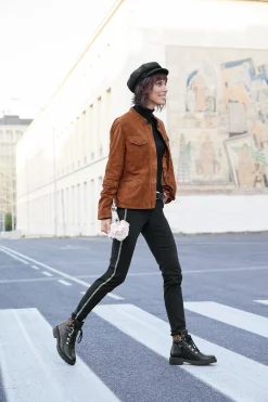 Jacken|heine Lederjacke aus hochwertigem Veloursleder cognac