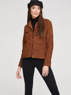 Jacken|heine Lederjacke aus hochwertigem Veloursleder cognac