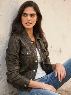 Jacken|heine Lederjacke in Crash-Optik taupe