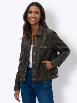 Jacken|heine Lederjacke in Crash-Optik taupe