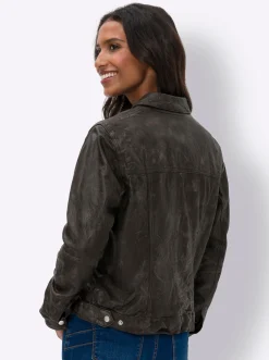 Jacken|heine Lederjacke in Crash-Optik taupe