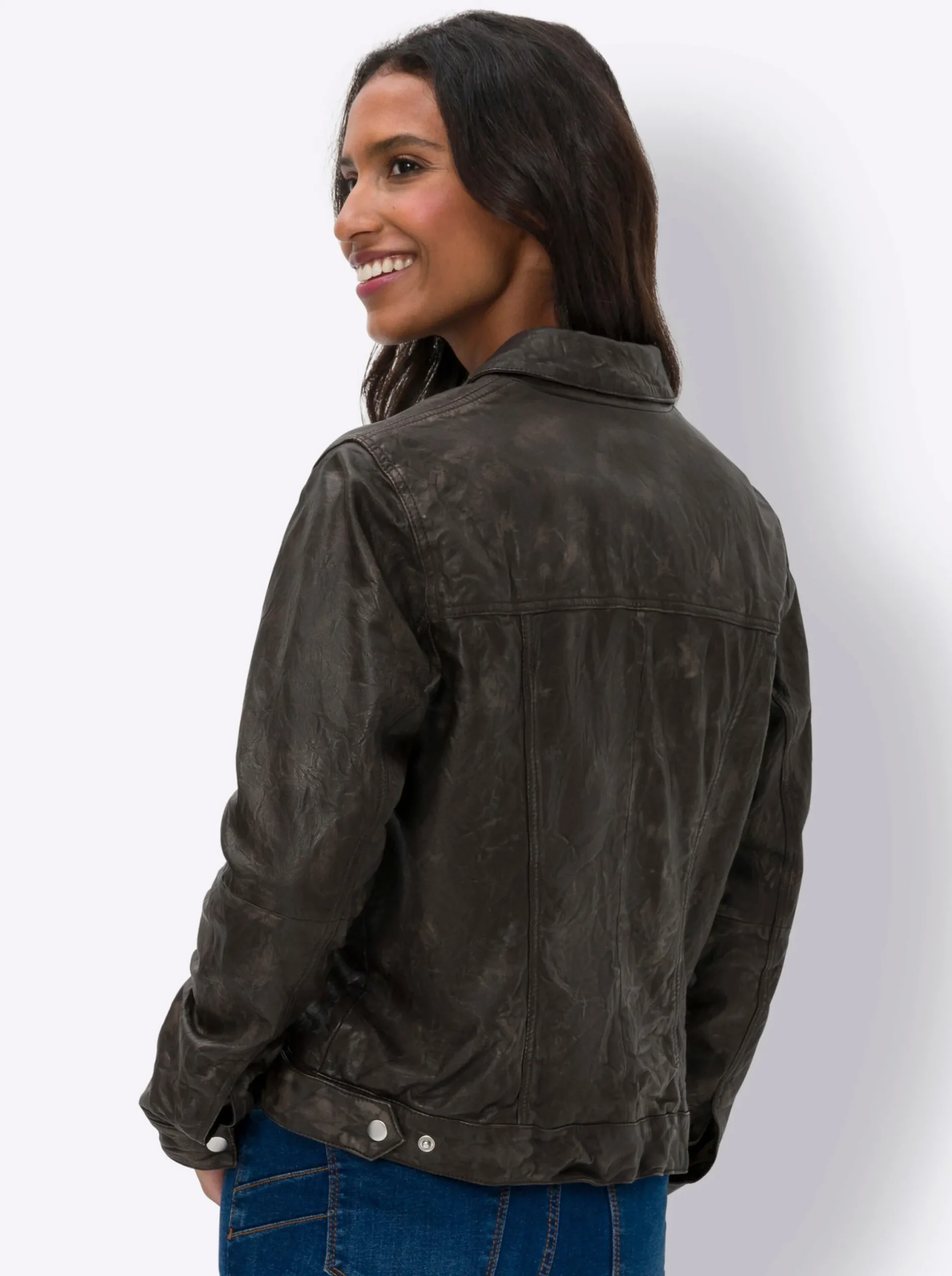 Jacken|heine Lederjacke in Crash-Optik taupe