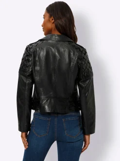Ledershop|heine Lederjacke mit Flecht-Einsatz schwarz