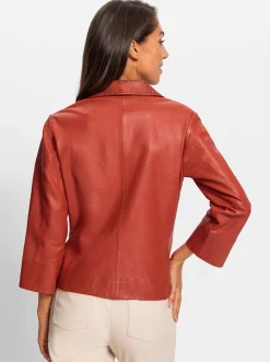 Jacken|heine Lederjacke mit Lasercut-Muster rostrot