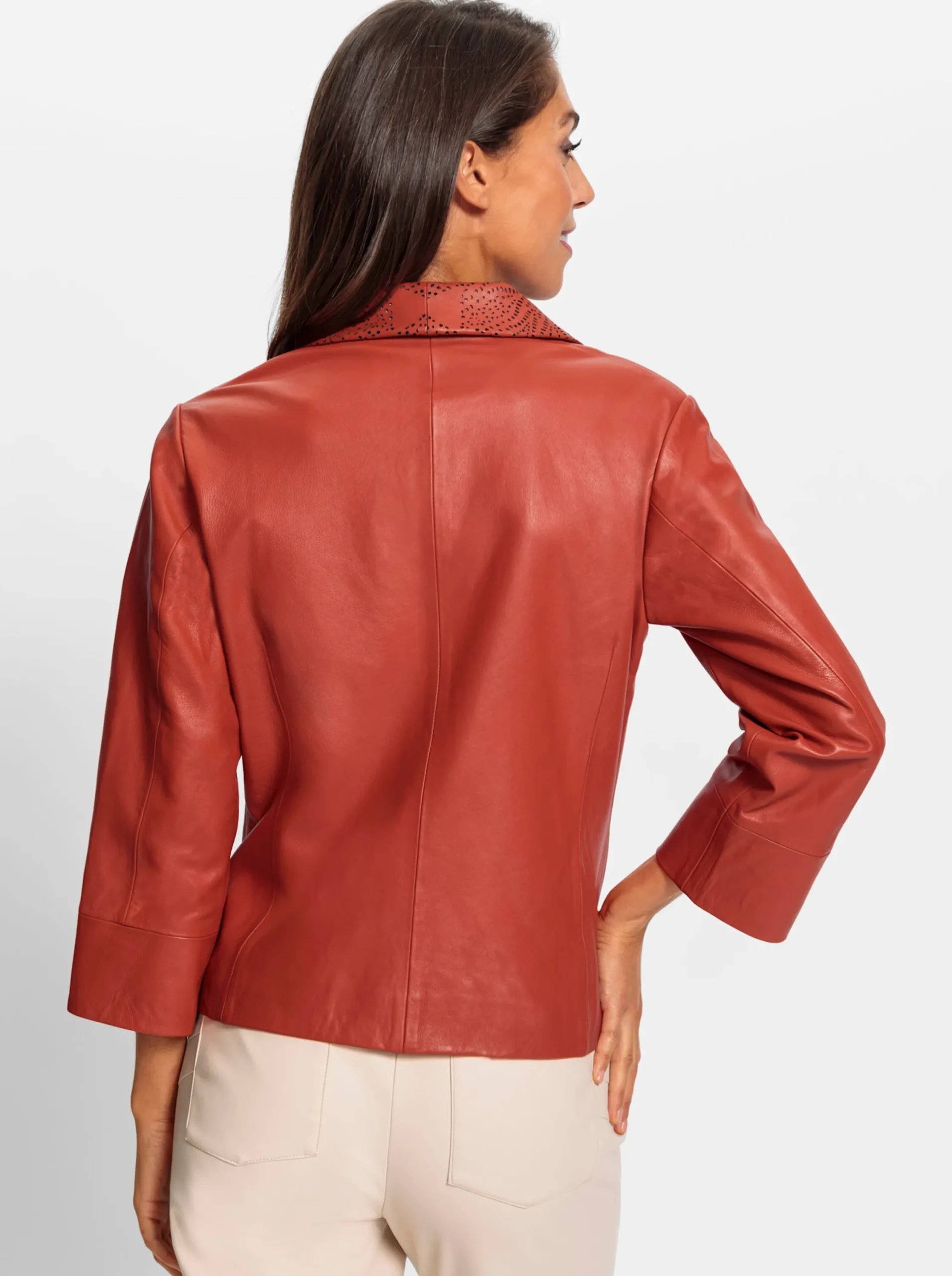 Jacken|heine Lederjacke mit Lasercut-Muster rostrot