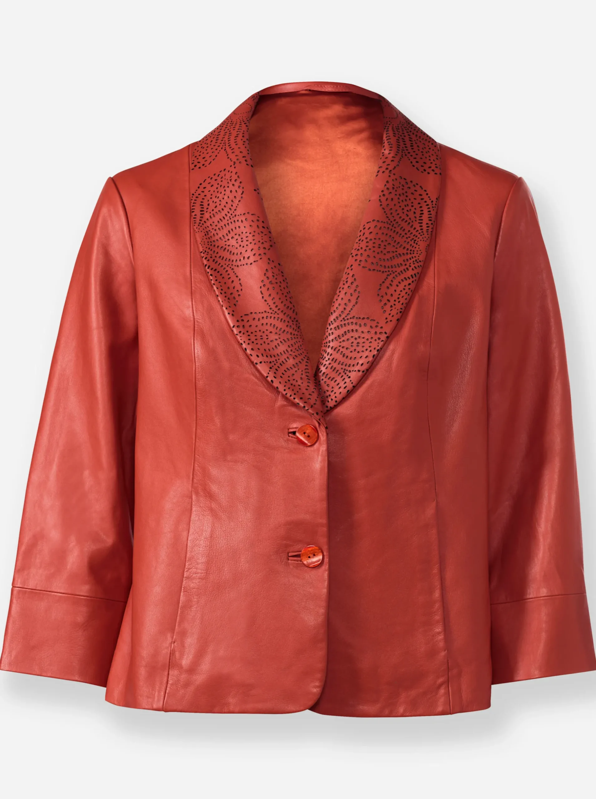 Jacken|heine Lederjacke mit Lasercut-Muster rostrot