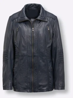 Jacken| Lederjacke mit Reißverschluss-Innentasche marine